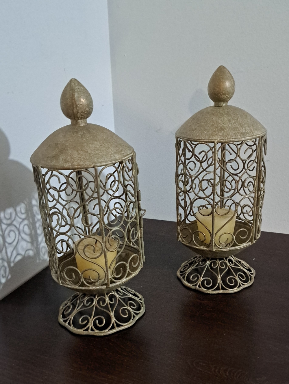 Ornate Cream Metal Candle Lanterns - Set of 2